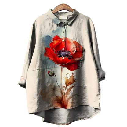 Deep V-Neck Belted Print Dress