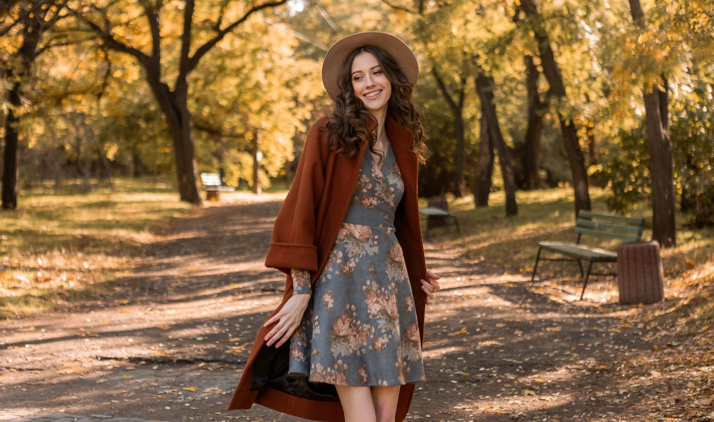 Deep V-Neck Belted Print Dress