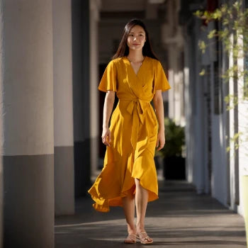 Deep V-Neck Belted Print Dress