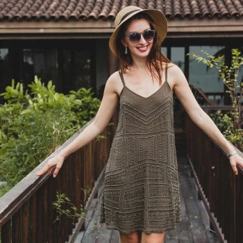 Deep V-Neck Belted Print Dress